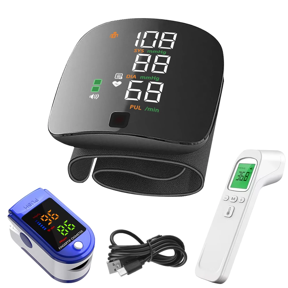English Voice Wrist Blood Pressure Monitor Digital Automatic Tonometer Heart Rate Oxymeter Digital Thermometer LED Screen