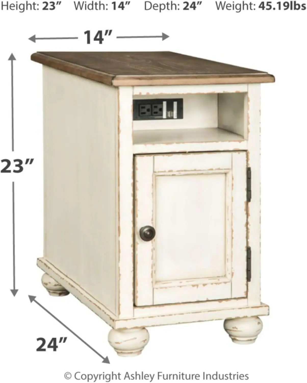 Realyn French Country Chair Side End Table with Outlets & USB Ports, Cream 3