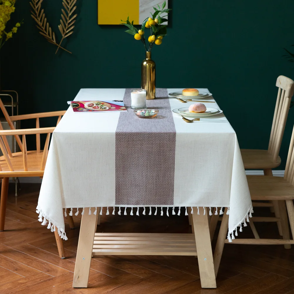 

Table Cloth Tassels Stitching Cotton Fabric Washable Tablecloth for Wedding Party Birthday Dining Decoration Luxuriou