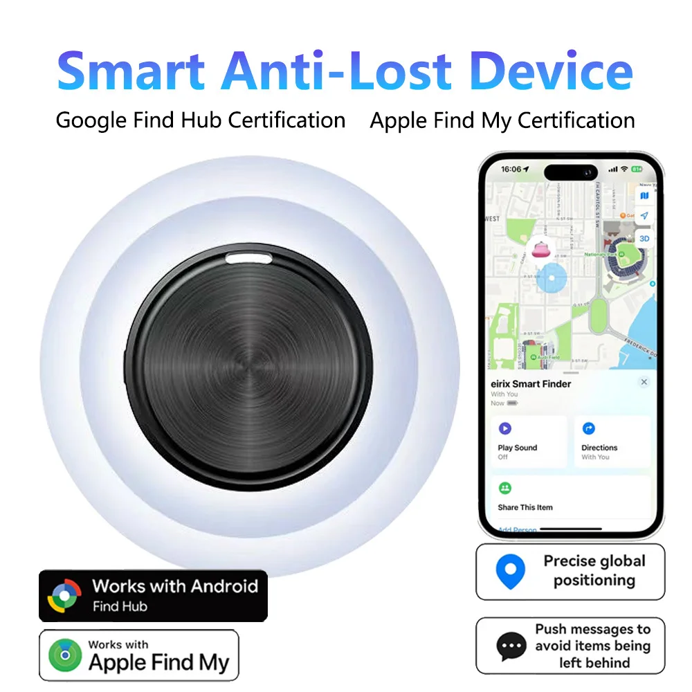 Dual System GPS Tracker for Find My/Google Find Apps - Universal Locator for Bikes and Bags