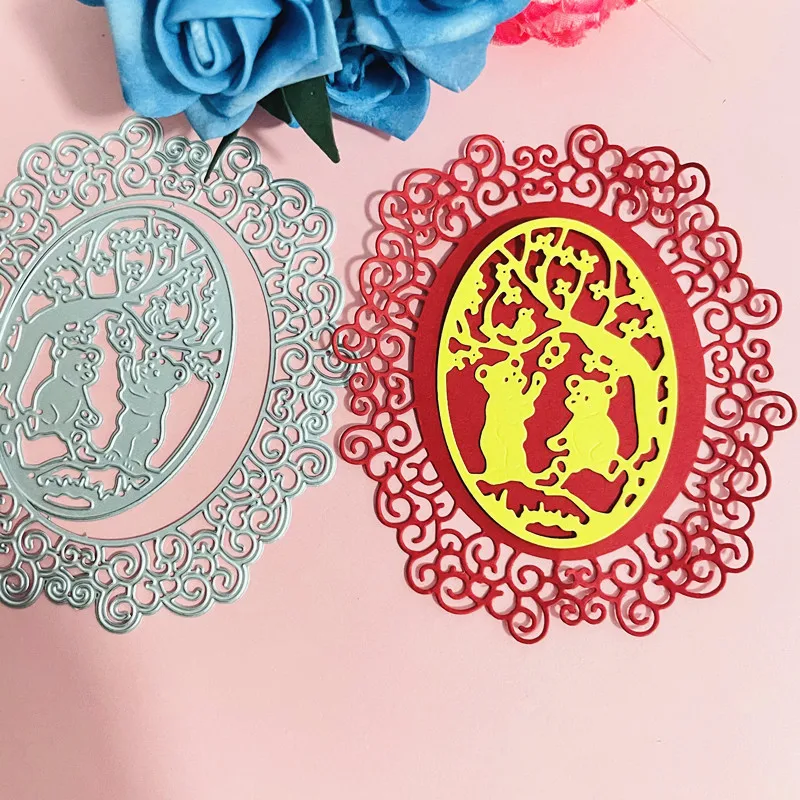 

Овальная рамка с украшением в виде животного медведя, штамп для резки металла, «сделай сам», скрапбукинг, бумажные открытки, тиснение, ремесло, высечка ручной работы