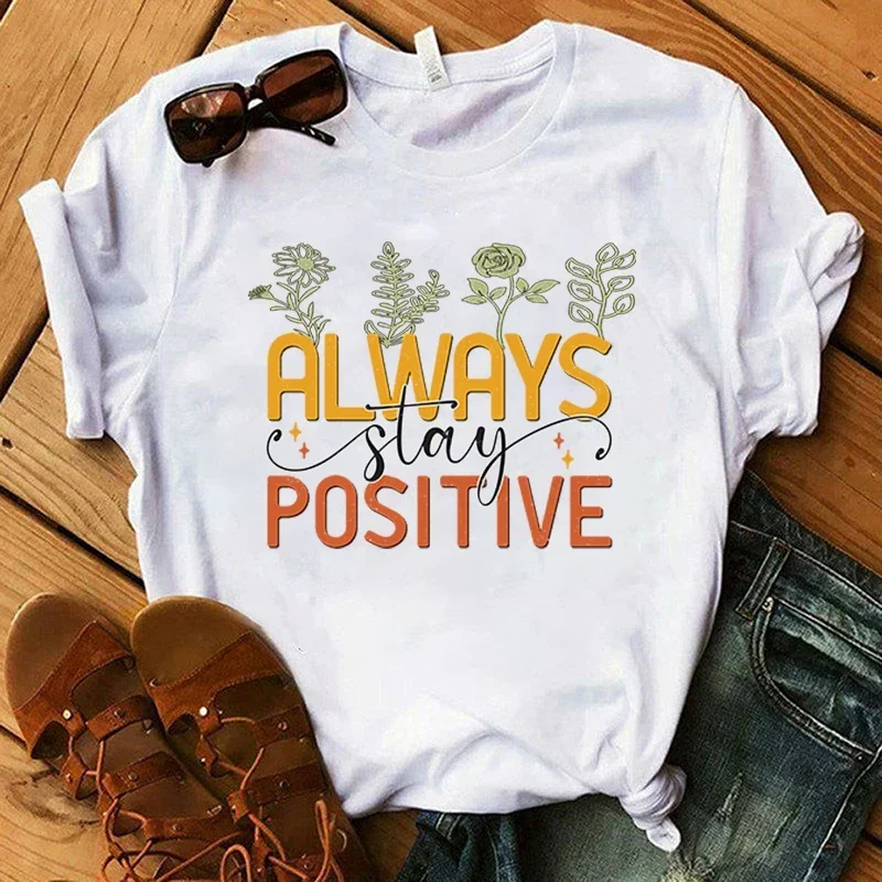 

2024 New Mental Health Always Stay Positive Print T Shirt Women Men Short Sleeve Tops Tees Summer Fashion Loose Casual T-Shirt