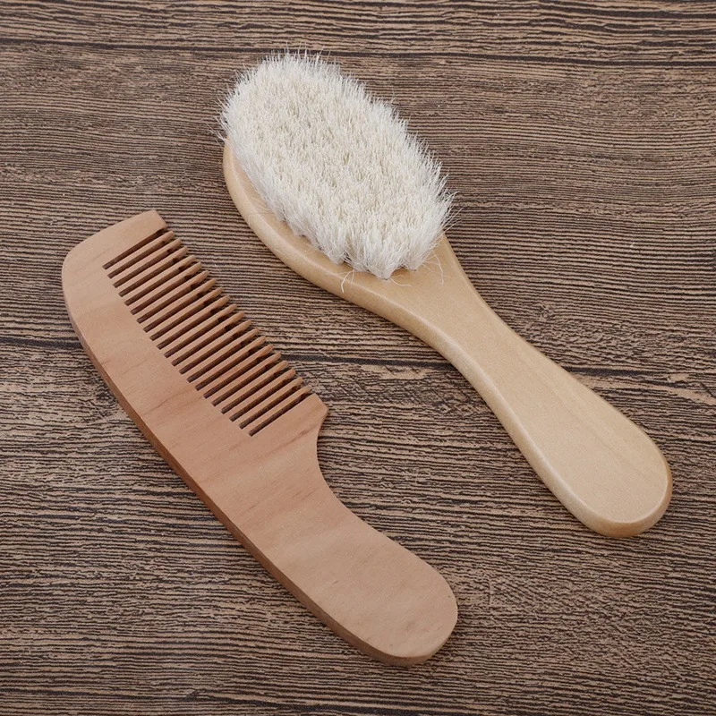 Baby Brush Newborn Baby Natural Wooden Boys Girls Soft Wool Hair Brush Head Comb Infant Head Massager Portable Bath Brush Comb for Kids baby brush