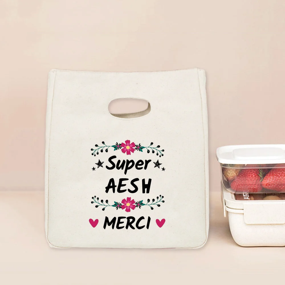 Merci-슈퍼 아이쉬 프린트 쿨러 점심 가방, 휴대용 절연 캔버스 점심 가방, 학교 음식 보관 파우치, aesh용 선물