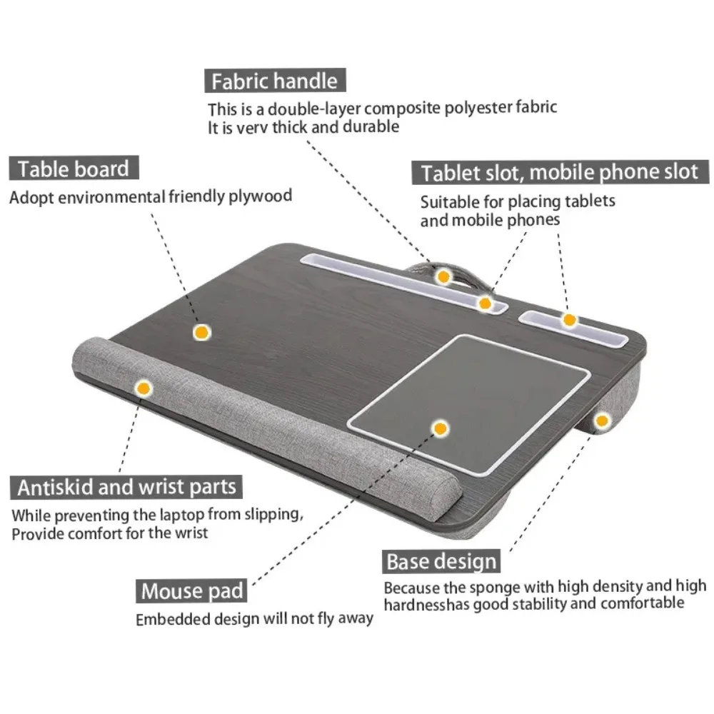 Simple and Portable Laptop Desk Multifunctional Solid Wood Sponge Sofa Lazy Gaming Table with Anti-slip Mouse Pad Phone Holder