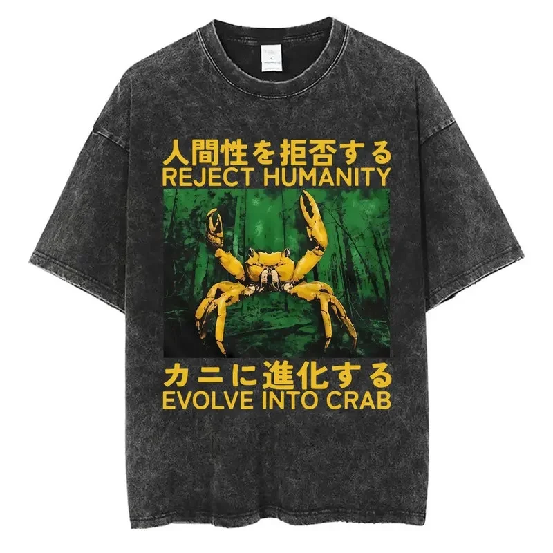 Die Schrecken werden nie vorbei gehen, und doch bleibe ich dumm. T-Shirt im lustigen japanischen Frosch-Retro-Stil, gewaschenes T-Shirt für Männer und Frauen