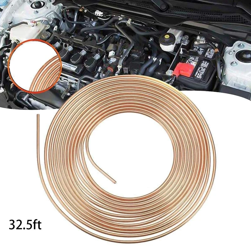 

32.8 Ft Brake Pipe Copper-Plated Steel Pipe 3/16 Inch Car Replacement Brake Pipe Kit Car Brake Hose