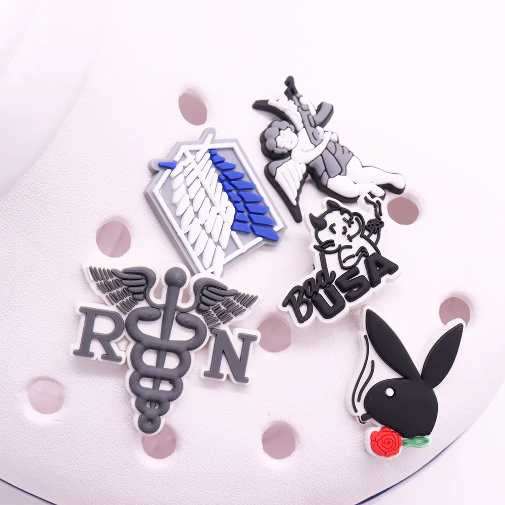 

Mix 50PCS PVC Cartoon Croc Jibz Buckle Run Rabbit Flower Angel Sandals Shoes Decoration Hole Slipper Accessories Ornaments