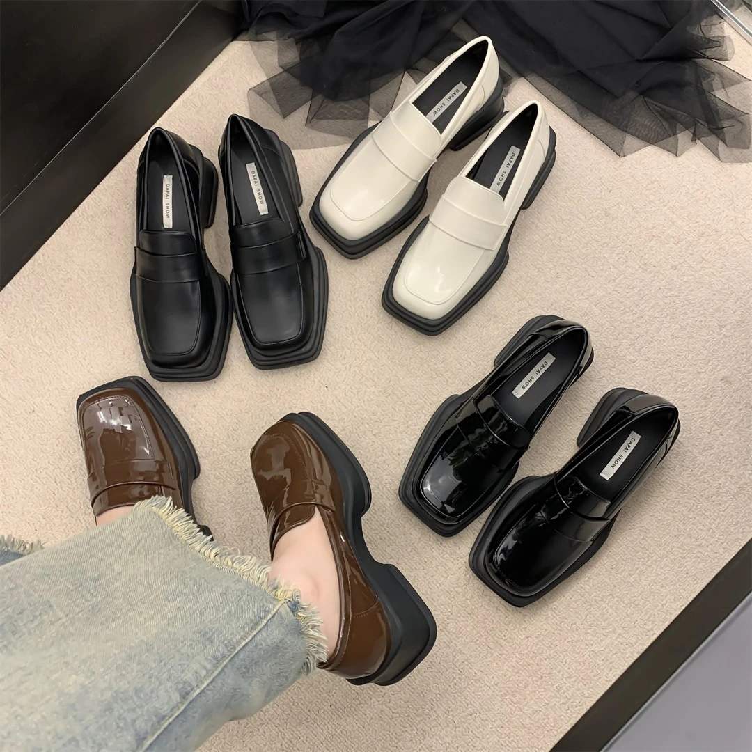 

Platform Oxfords Women's Shoes Women Heels Lolita shoes School Uniform Student Girls Kawaii Square Toe Leather Shoes