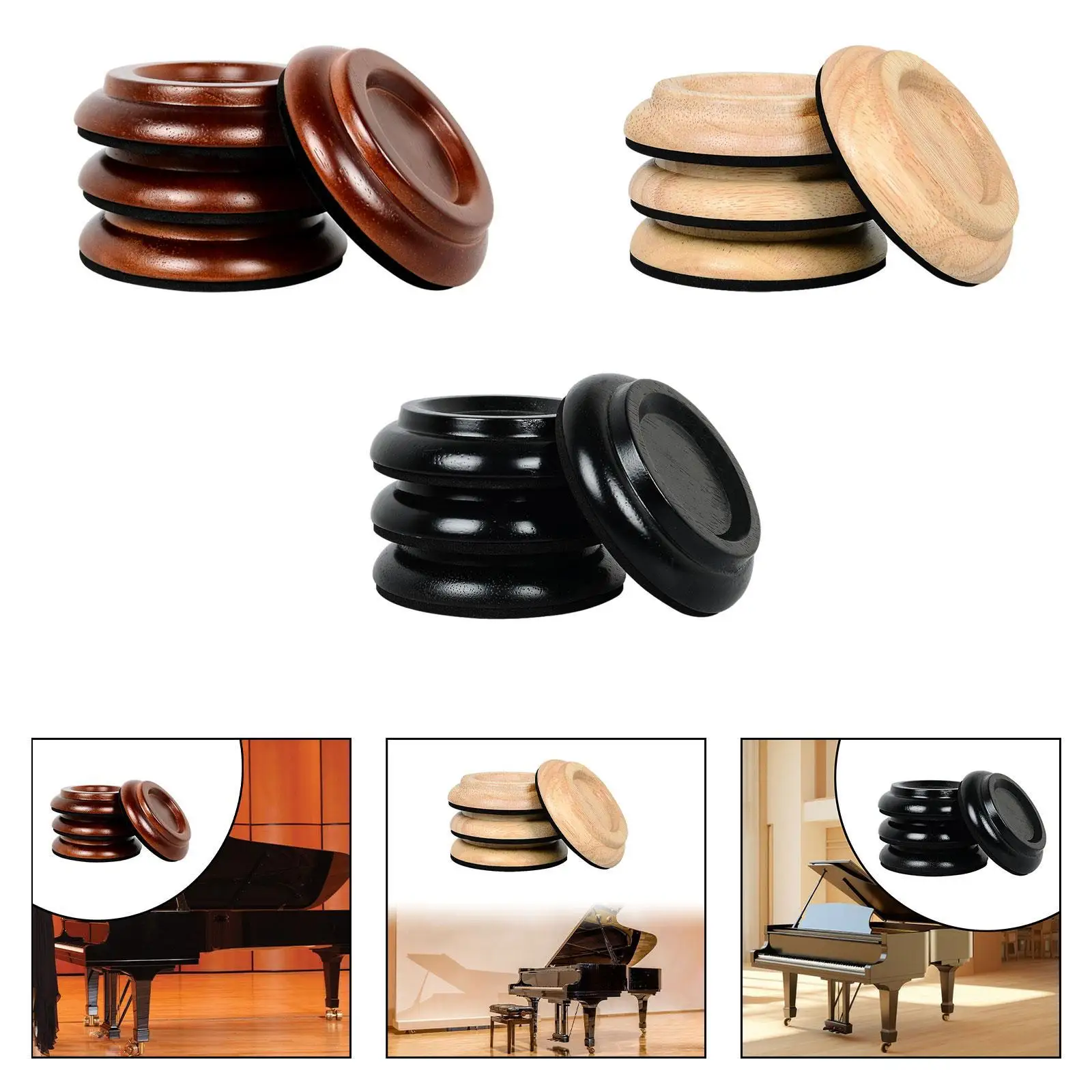 4Pcs Piano Caster Cups Foot Pad Piano Accessories for Hardwood Floors Anti Noise Pads Upright Wheel Floor Protector