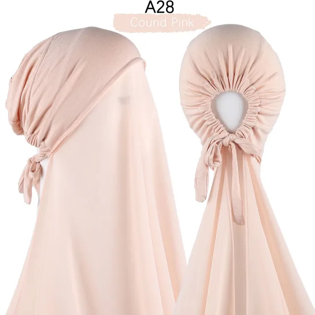 Muslim Women Chiffon Hijab With Cap Bonnet instant Chiffon Hijab Pinles Shawl Head Scarf Under scarf Caps Cover Headwrap A28