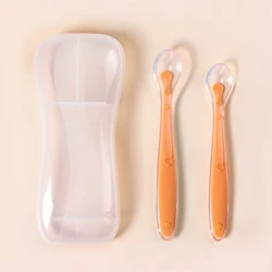2-Piece Soft Silicone Baby Feeding Spoon Set - Star Design Tableware (Orange with Box)