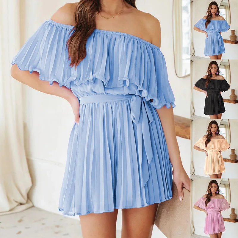 

Ruffles Beach Rompers Womens Jumpsuit Summer New Sexy Pleated Jumpsuit Casual Holiday One-piece Short Sleeve Women Jumpsuits