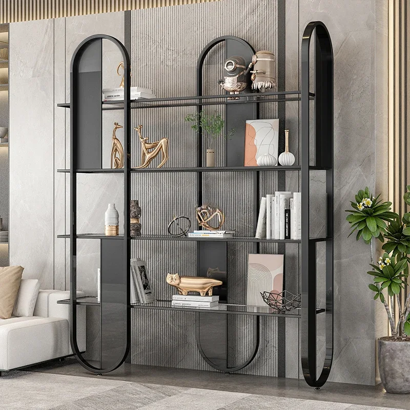 Luxury glass door bookcase floor-to-wall solid wood combination display cabinet living room study storage locker bookcase