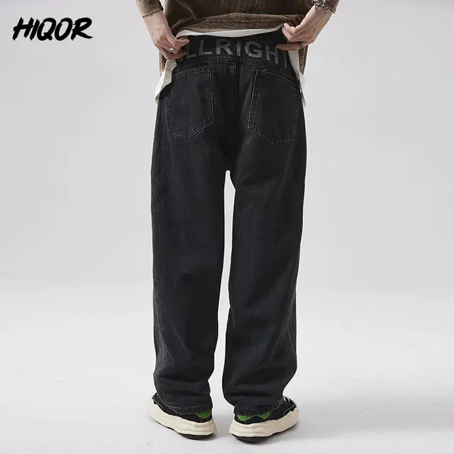 HIQOR Streetwear 한국어 스타일 느슨한 바지 블루 2023