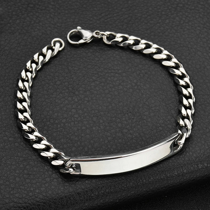 

Popular Custom Letter Bar Chain Bracelet For Men Stainless Steel Adjustable Engraving Name Words Bangle Party Men Jewelry Gifts