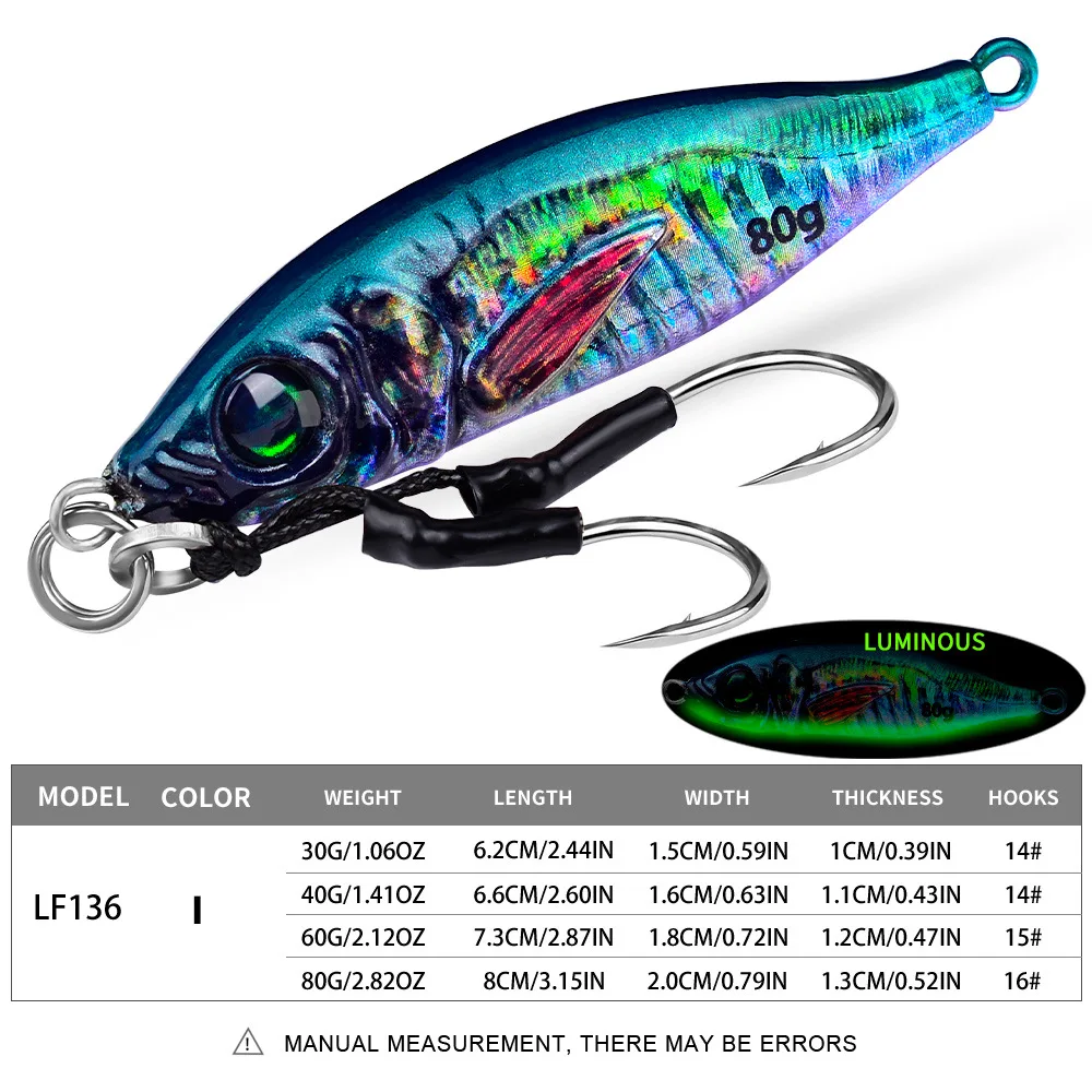 Lot De 5 Leurres De Pêche Plomb Coulant - Chute Lente, Jigging - 10g à 80g (Neuf)