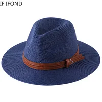 56-58-59-60CM New Natural Panama Soft Shaped Straw Hat Summer Women/Men Wide Brim Beach Sun Cap UV Protection Fedora Hat 6