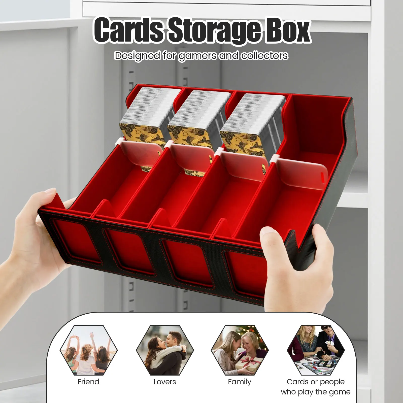 PU Leather Trading Card Storage Box 4 Rows Magnetic Closure Game Cards Box With Viewing Windows Card and Note Storage Supplies