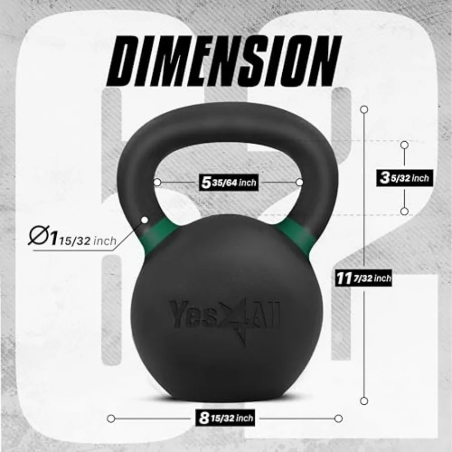 28 KG / 62 LB - Single,Powder Coated Kettlebell, Cast Iron Core Kettlebells with Non-Slip Handle & Flat Bottom for Conditioning,