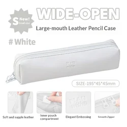 Compact Waterproof PU Leather Pencil Case - Durable and Easy to Clean Stationery Organizer (White)
