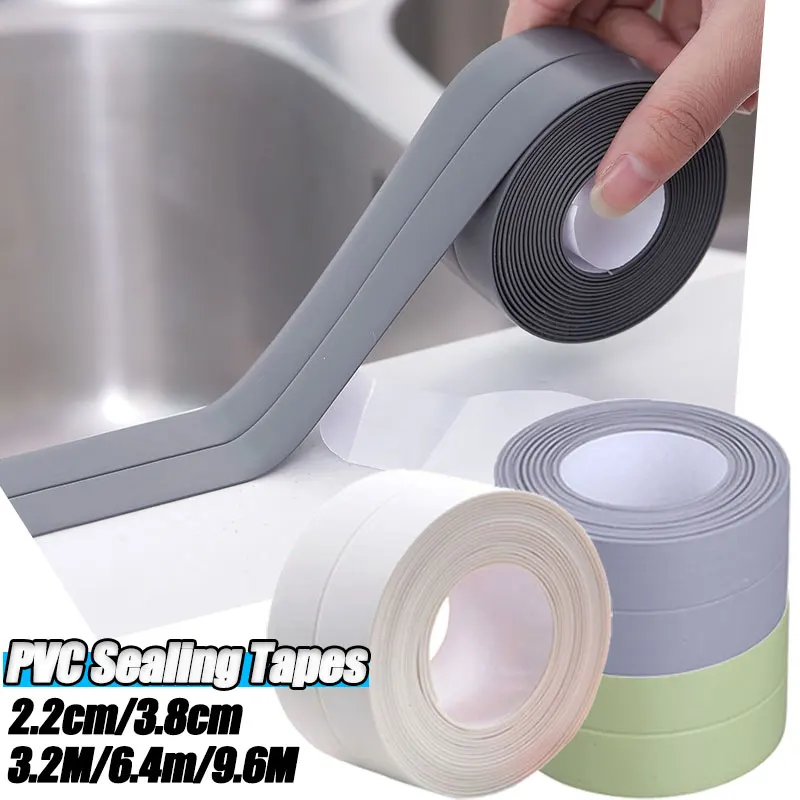 Self-adhesive Sealing Tape Sealing Strip Tape Waterproof Tape Sealing Tape Sealing Strip PVC Oil-Proof Kitchen Sink Edge Caulk Tape Waterproof Bathroom Toilet Corner Wall Stickers 3.2/9.6M