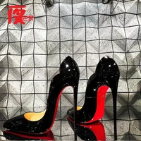 Laser Electric Red High Heels Shallow Mouth Wave Edge Pointed Shoes Sexy 12cm Sexy French Fashion Lady Single Shoes33-46 - Image 2