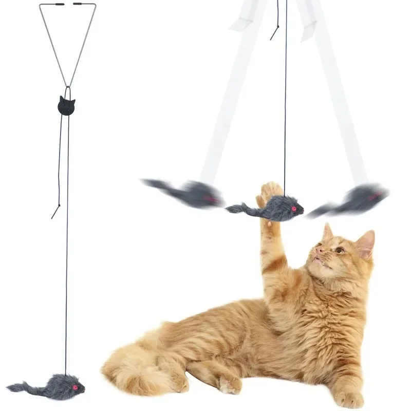 Interactive Cat Toy Hanging Door Retractable Cat Scratch Rope Mouse Long Stick Kitten Feather Toys for Indoor Cats Play Exercise funny cat toys self excited hanging funny stick feather clip dragonfly cat supplies self hey hanging retractable mouse pet suppl