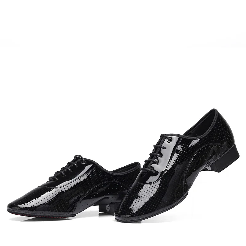 Latin Dance Shoes Breathable Ballroom Men Bright Leather Modern Dance Shoes Square Soft Sneakers Tango Dancing Shoes