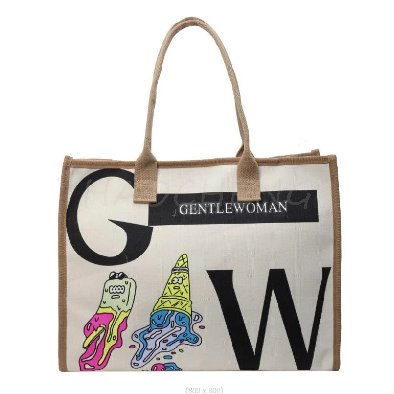 

Мультяшная Вместительная женская сумка, прочная Холщовая Сумка-тоут в повседневном стиле, многофункциональная нежная дамская сумочка-тоут