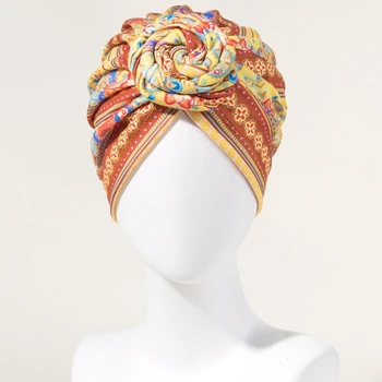 Women Ethnic Inner Hijabs Indian Arab Wrap Head Scarf Turban Caps Trendy Printed Hijab Bonnet Bohemian Muslim Cap Headdress New