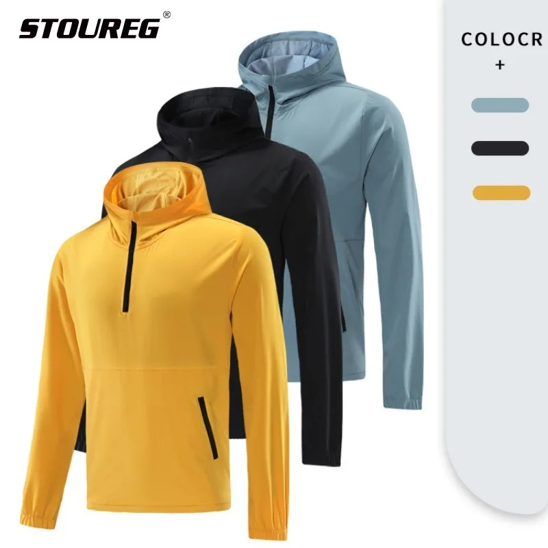 

Autumn Winter Men's Hooded Jacket Outdoor Casual Quick-dry Sports Coat Half-zippered Running Training Fitness Bodybuilding Top