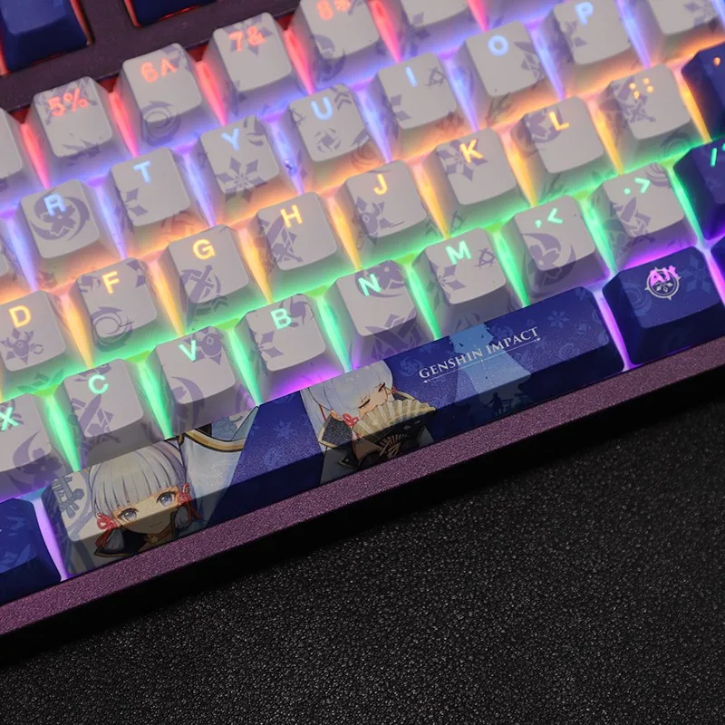 Teclas Conjunto Lados Pbt Tintura Subbed Keycaps Anime dos Desenhos Animados Gaming Keycap Backlit para Genshin Impacto Kamisato Ayaka 108 - Imagem 5