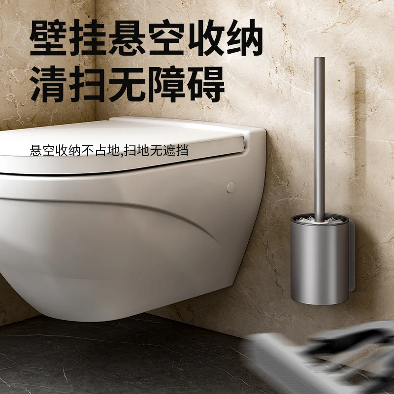 Bathroom Toilet Brush Holder Cleaning Tools Space Aluminum Wall Mounted No Drill Durable Vertical Toilet Brush Black Accessories bathroom accessories toilet brush holder
