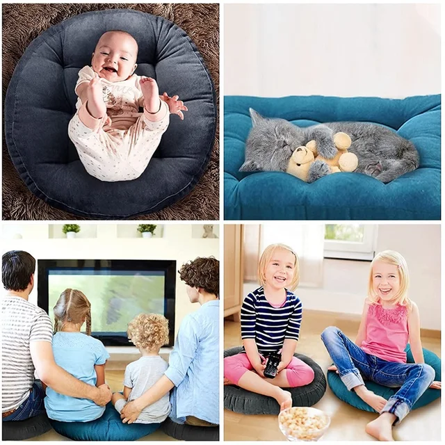 Coussin de siège de sol gris, grand oreiller rond, sièges pour adultes, coussins de sol en velours côtelé touffeté pour salon, Tatami  6