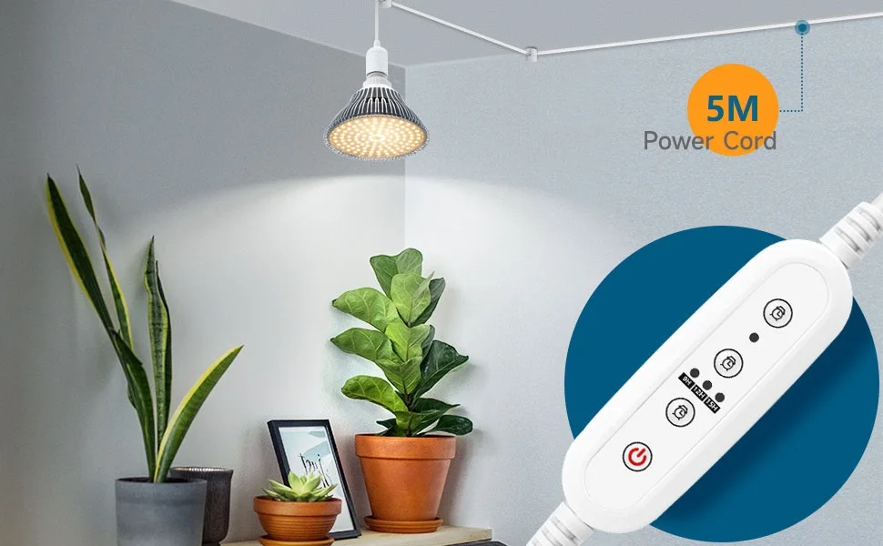 Description Picture 2 of itemLED Grow Light Bulb with Timing and Hanging System,25W Full Spectrum, 9H/12H/15H Timer, Hanging Grow Lights with 5m Power Cord