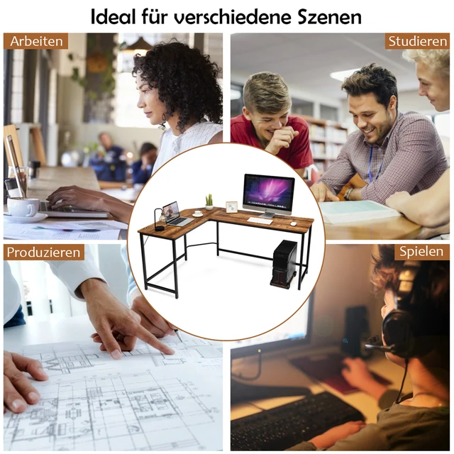 L-shape writing table, corner writing table, gaming computer table PC table computer writing table with CPU stand, office table corner table 2