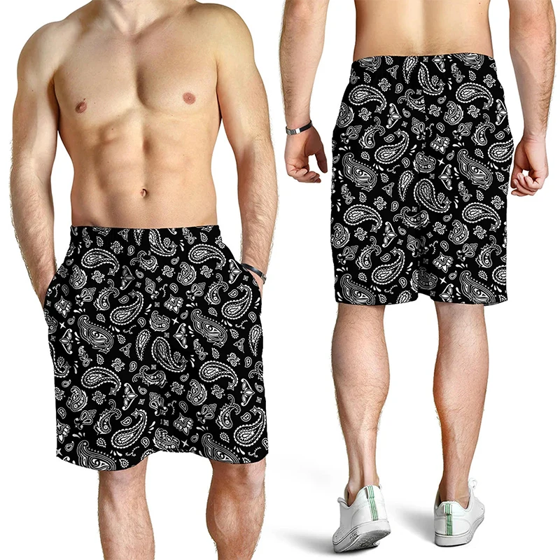 3D Print Black Paisley Bandana Pattern Shorts For Men Quick Dry Oversized Beach Shorts Homme Mens Swim Trunk Short Pants 4