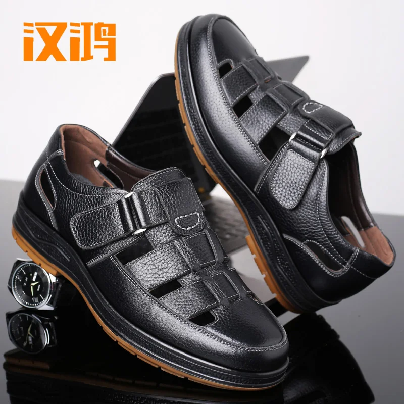 

Новинка летняя мужская обувь Hanhong кожаные туфли мужские деловые Повседневные Дышащие сандалии из натуральной кожи с вырезами кожаные сандалии для отца