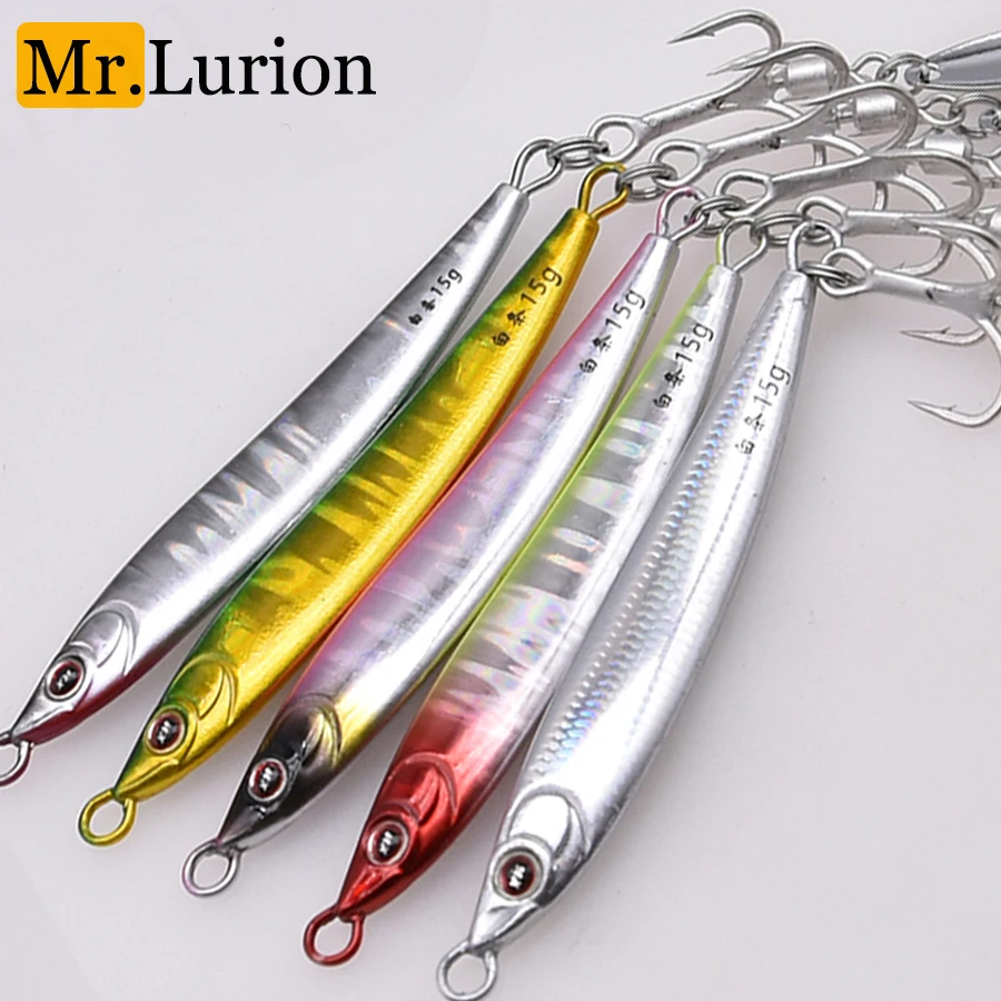 Mrlurion 10 g/15 g/20 g schnell sinkender Shore Casting Jigging-Köder, Metall-Satwasser-Trolling-Jigging-Köder mit 3D-Laser-Gesicht