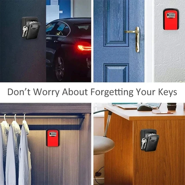 4 Digit Combination Key Lock Box Aluminum Wall Mounted Key Lockbox With Code For House Key Storage Security Protection 6