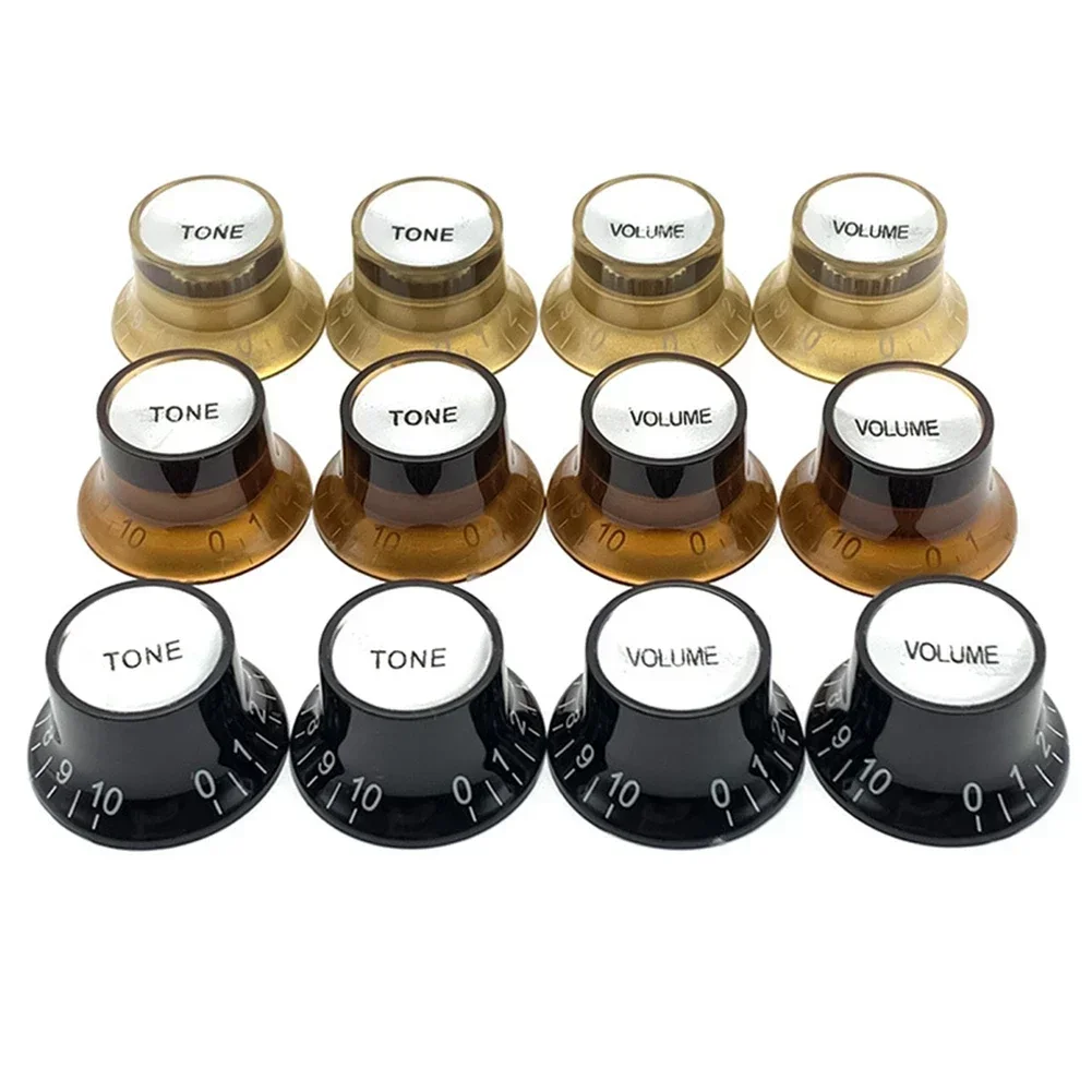 4 Manopole Nere Per Controllo Volume/tono Chitarra Elettrica/basso - Con Anello In Gomma - 2