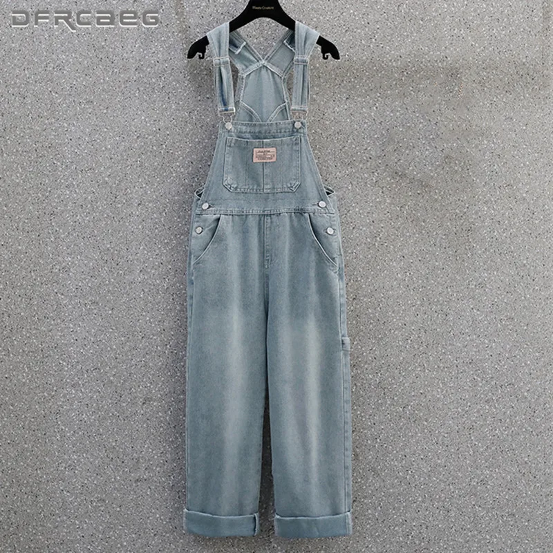 

Vintage Blue Women's Denim Jumpsuit Wide Leg Pants 2021 Autumn Korean Style Streetwear Loose Big Size Salopette Overall 4XL 5XL