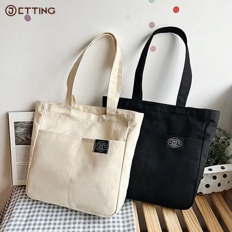 

Women Canvas Tote Bag Solid Color Designer Ladies Casual Handbag Shoulder Bag Large Capacity Cotton Reusable Shopping Beach Bag