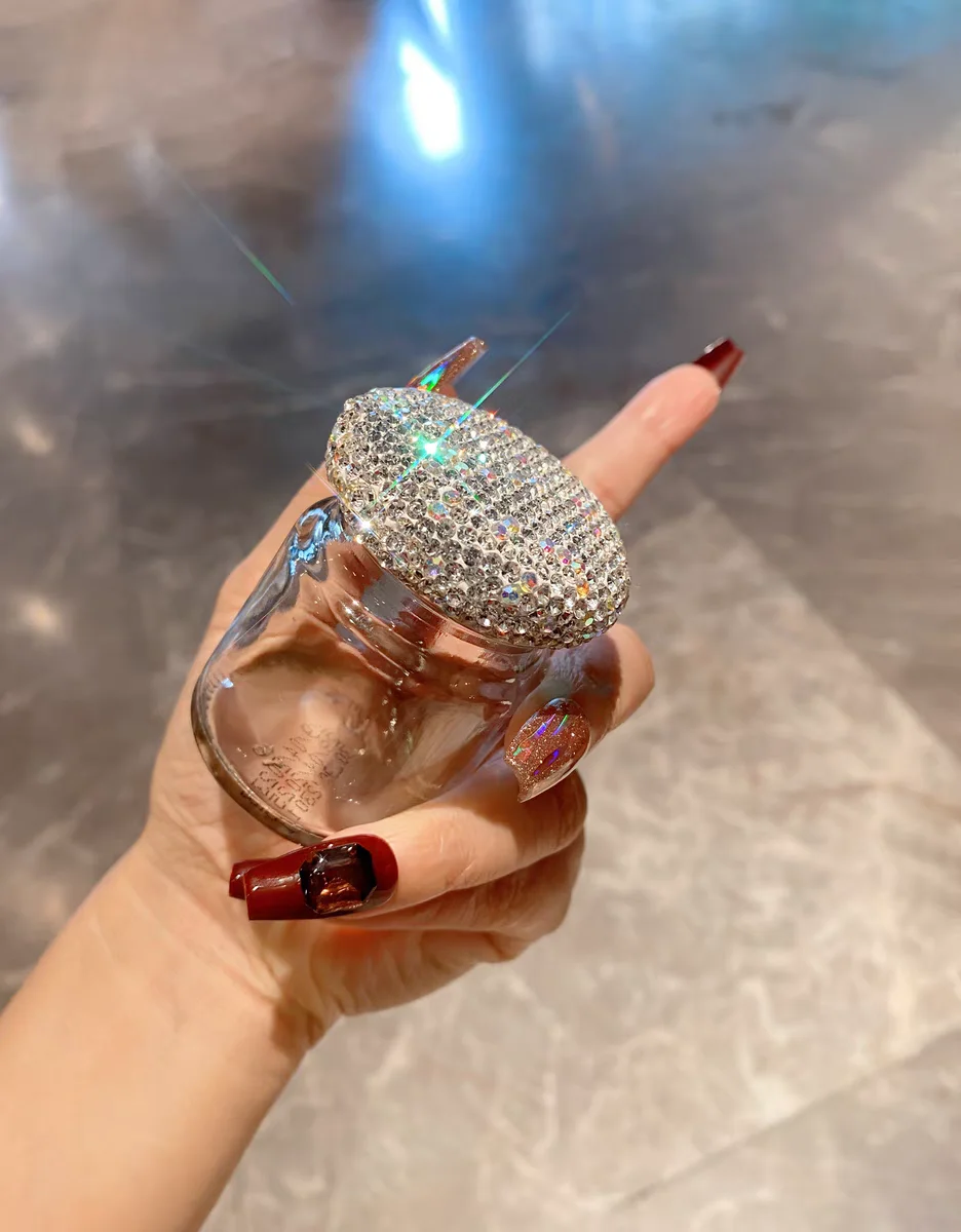 High-End Glass Storage Bottle Artificial Diamond-Encrusted Empty Bottle Portable Gold Bean Mini Object Storage Jar