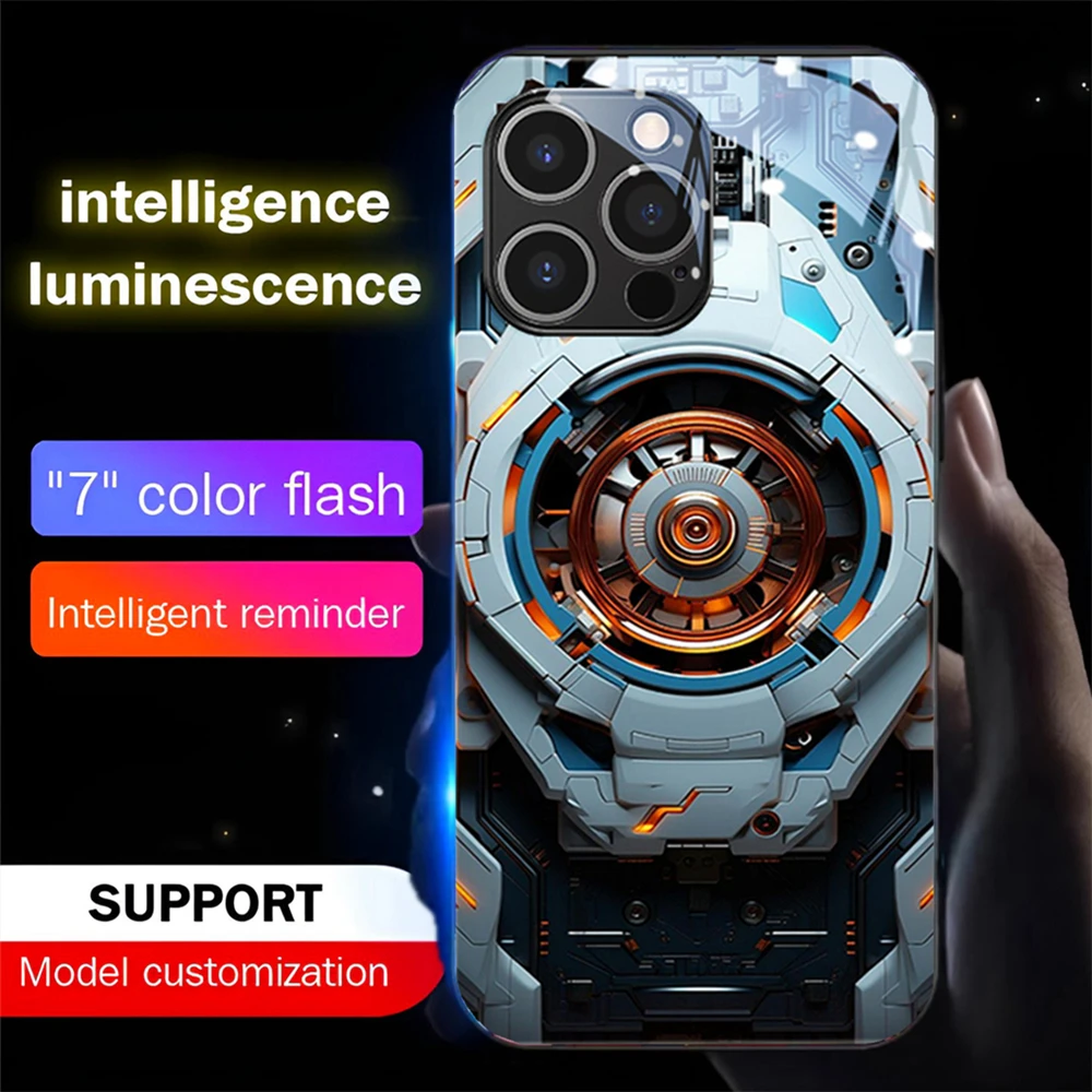 

Technology Machinery Smart LED Light Glow Tempered Glass Phone Case For Samsung S24 S23 S22 S21 S20 FE Note 10 20 Plus Ultra