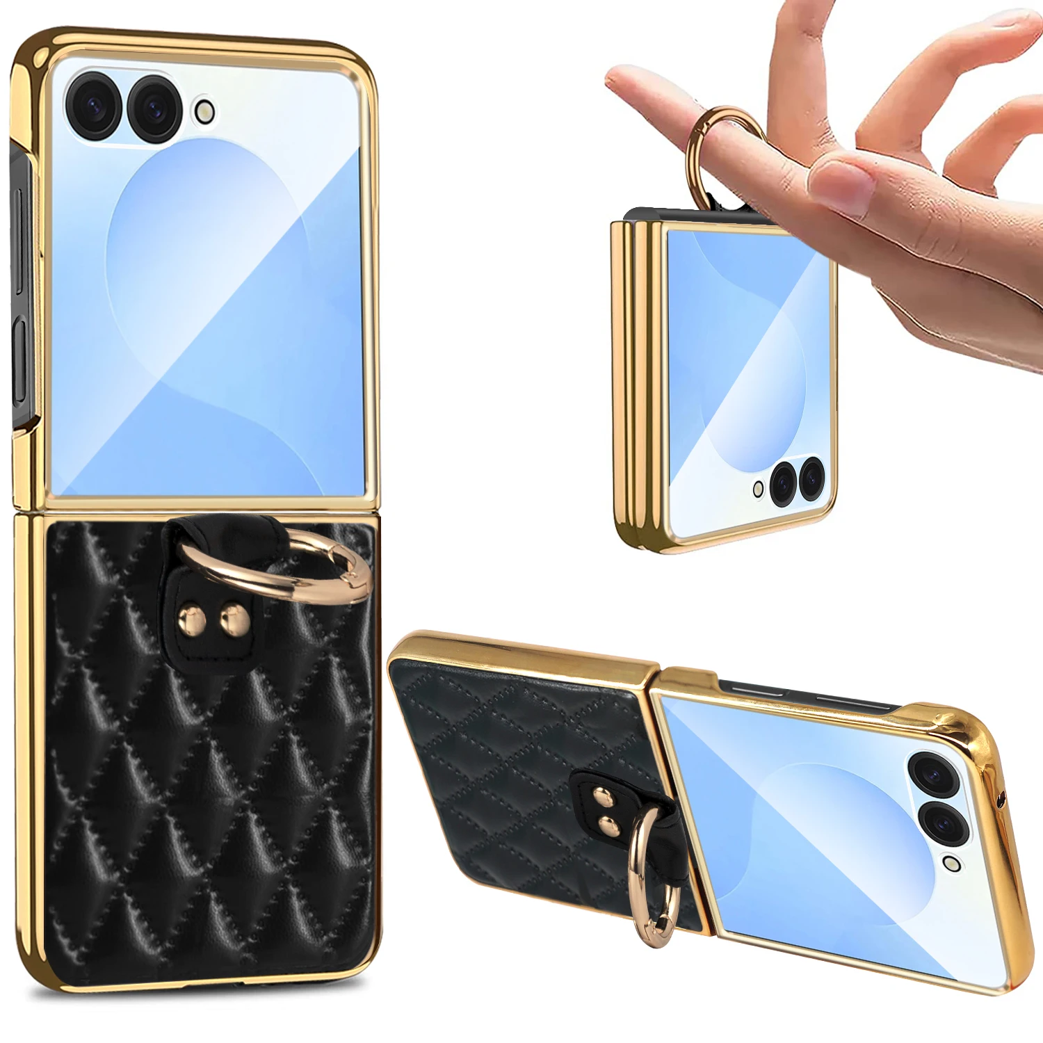 Luxury Ring Buckle PU Leather Phone Case with Back Cover