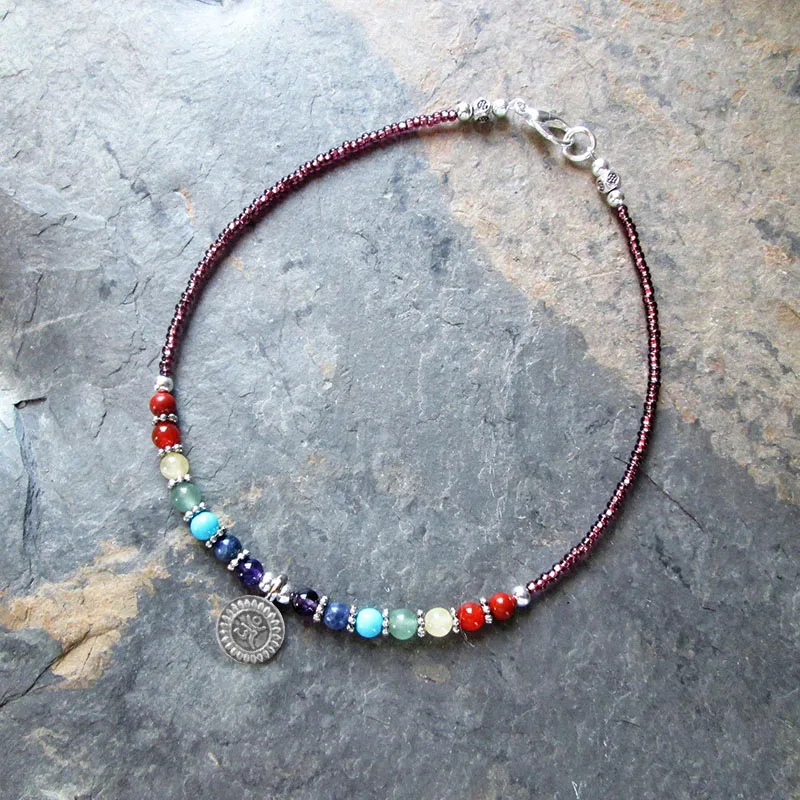 Anklet Chakra Gemstone Lotus Charm 7 Chakra Yoga Ankle Bracelet