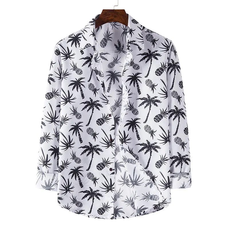 

Mattswag Hawaiian Printed Long Sleeve Shirt For Men Spring Autumn Breathable Men's Clothing Loose Fashion Casual Dress Shirt 3XL