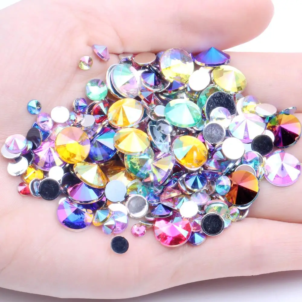 

Acrylic Rhinestones AB Colors Flatback Pointed 1000pcs 4mm Silver Foiled Glue On Beads For Nails Art Phone Cases DIY Decorations